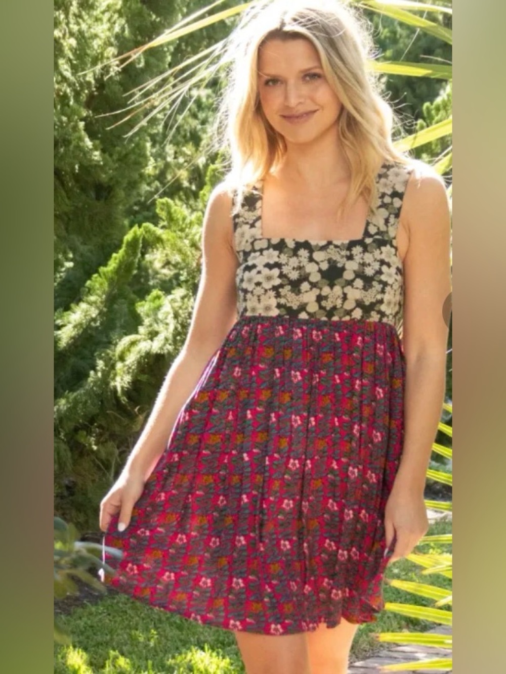 Natural Life Floral Square-Neck Bohemian Mini Dress Size Medium 🌺